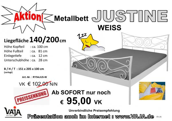 Metallbett JUSTINE 140/200 Weiß